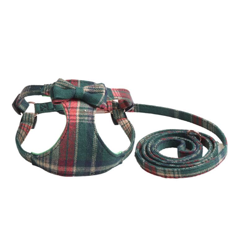 Christmas Red Green Plaid Pet Dog No Choking Harness Leash Set