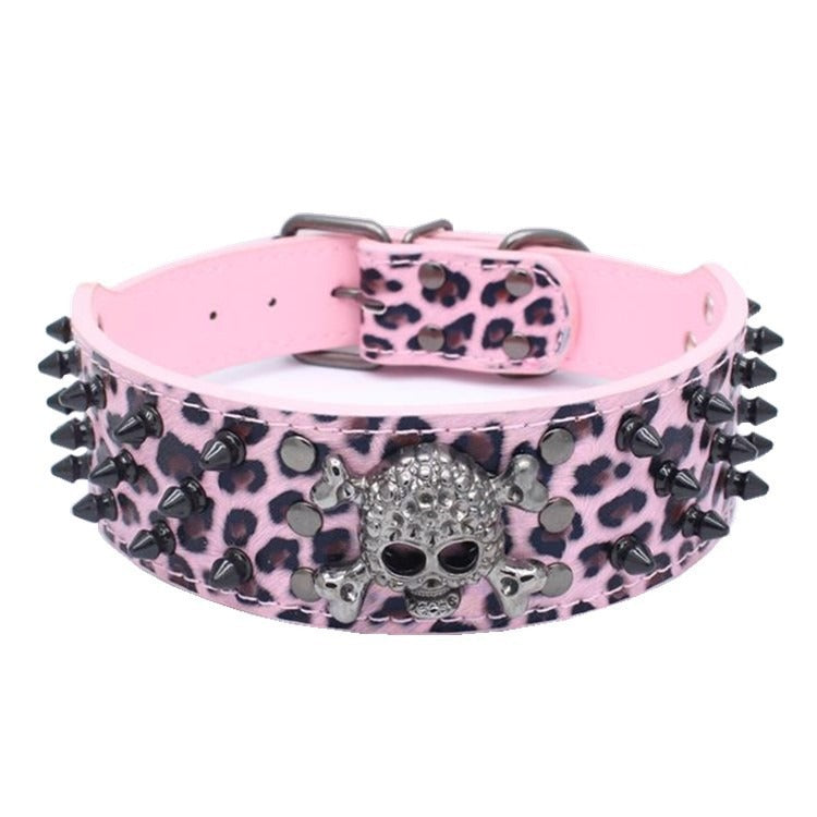 Rivets Skull Large Dog Adjustable Thick PU Leather Pet Collar