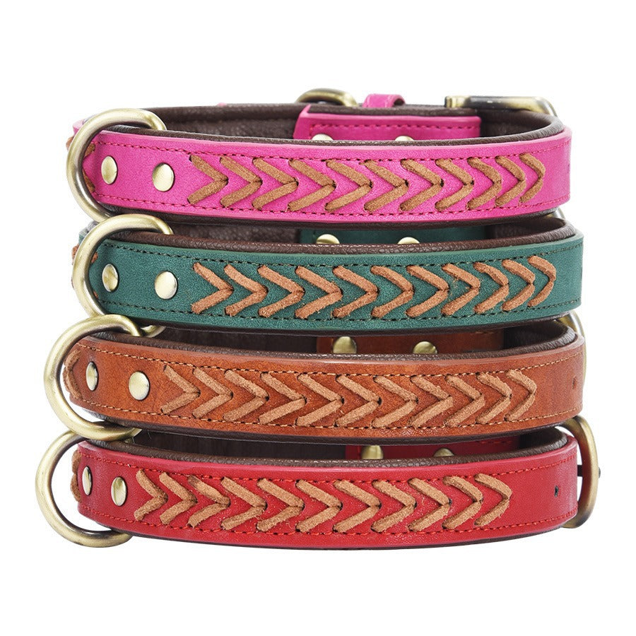 Double Layer Woven PU Leather Adjustable Belt Pet Dog Collar