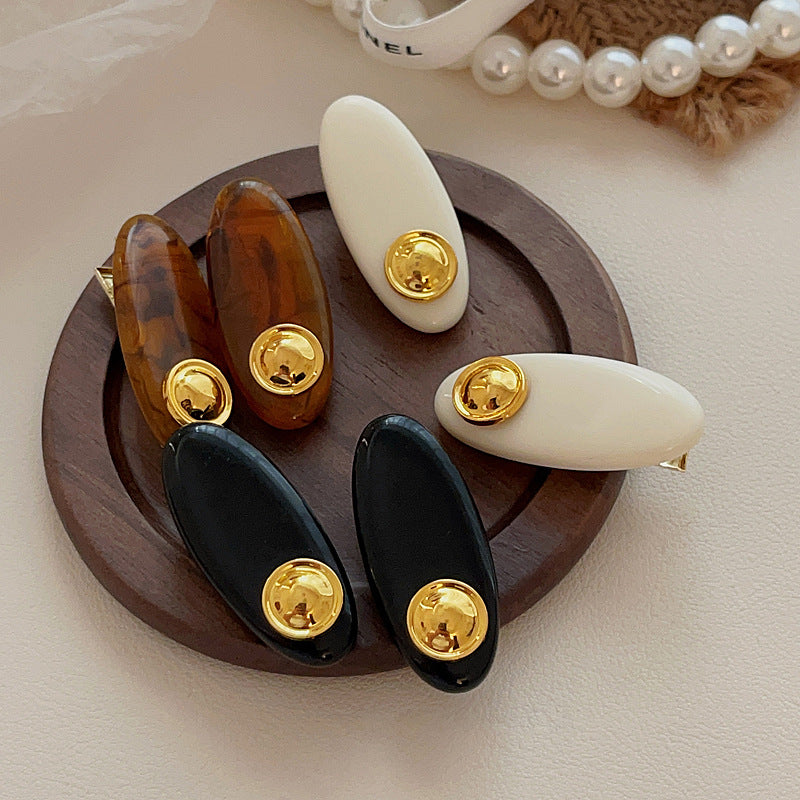 Gold Button Oval Acrylic Duckbill Clip Hair Clip Hair Accessories Wholesale