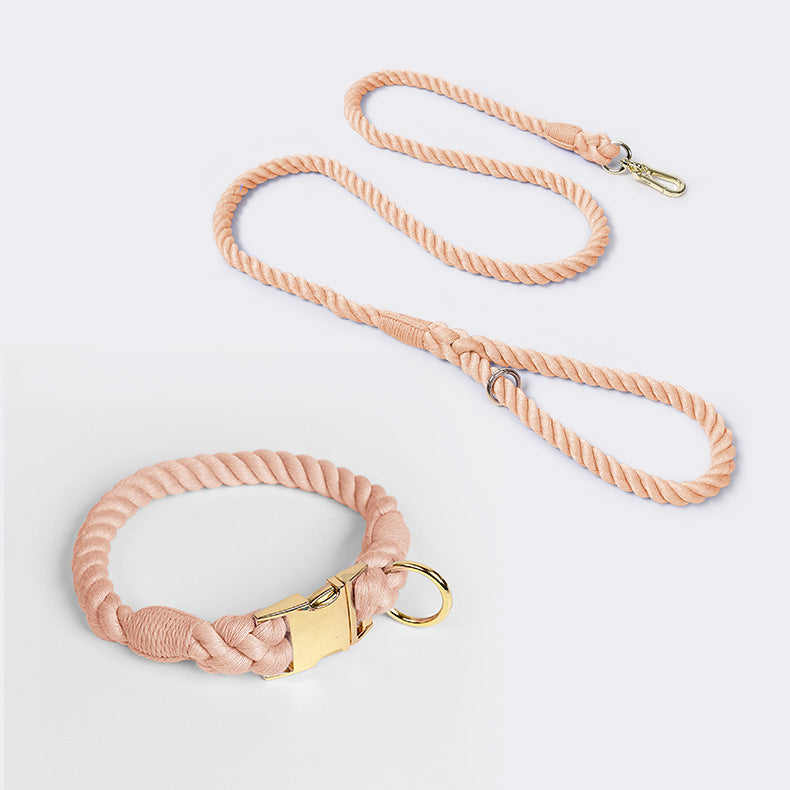 Hand-woven Cotton Nautical Knot Collar Dog Anti-Pull Leash Set