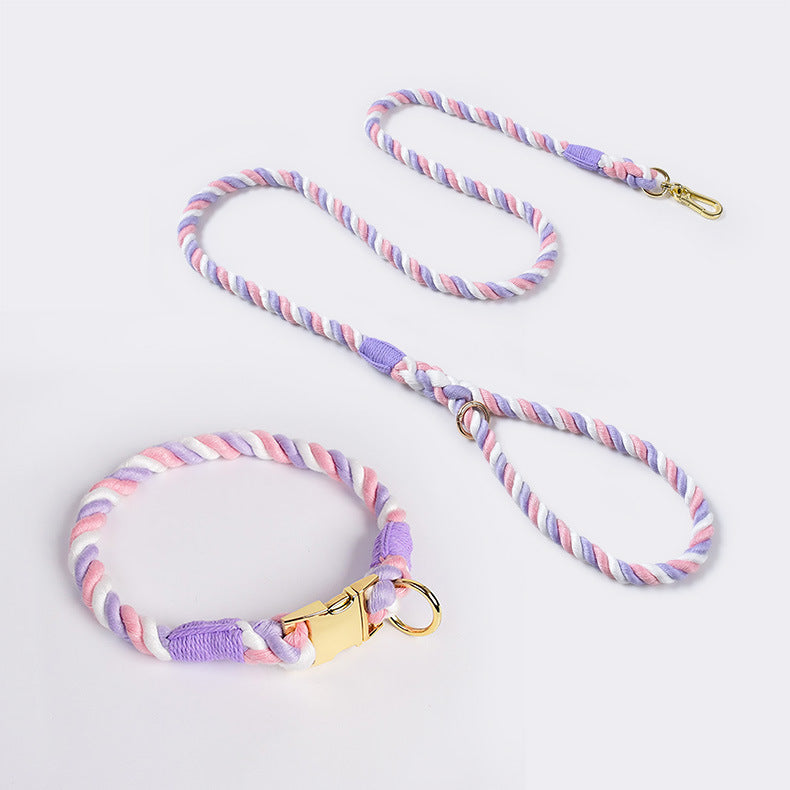 Hand-woven Cotton Nautical Knot Collar Dog Anti-Pull Leash Set
