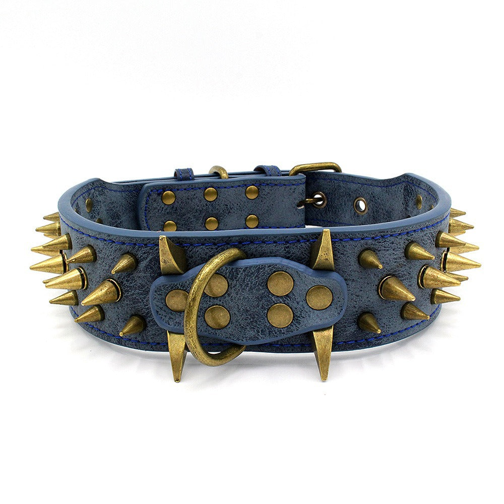 Bullet Rivet Large Dog Adjustable Retro PU Leather Pet Collar