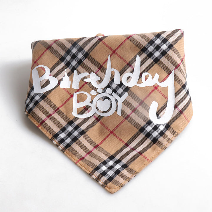 Birthday Party Double Side Plaid Triangle Towel Saliva Pet Bib