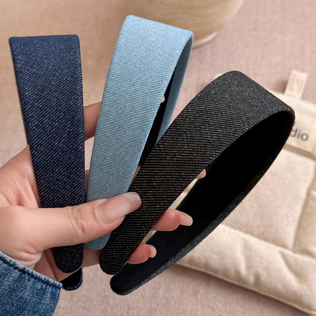 Simple Blue Denim Pressure Hair Wide Headband Hair Accessories Wholesale
