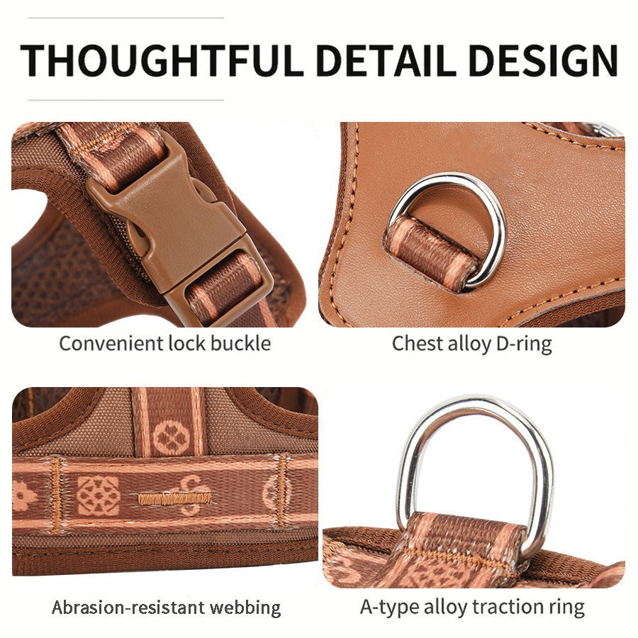 Breathable Fabric Leather Shock Absorption Vest Pet Dog Harness