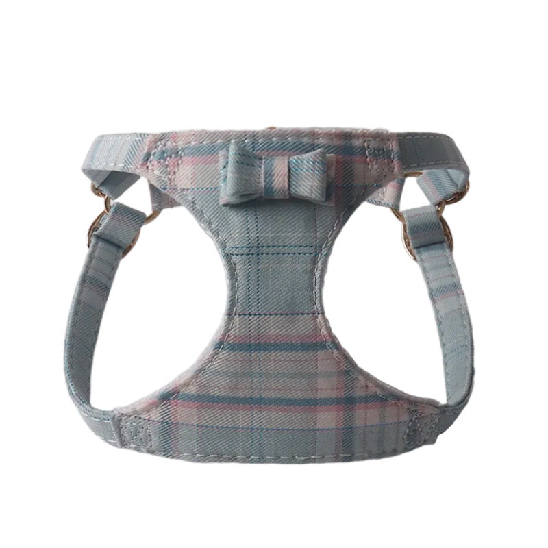 Breathable Mesh Plaid Fabric Pet Dog No Choking Harness Leash Set