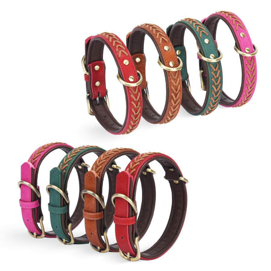 Double Layer Woven PU Leather Adjustable Belt Pet Dog Collar