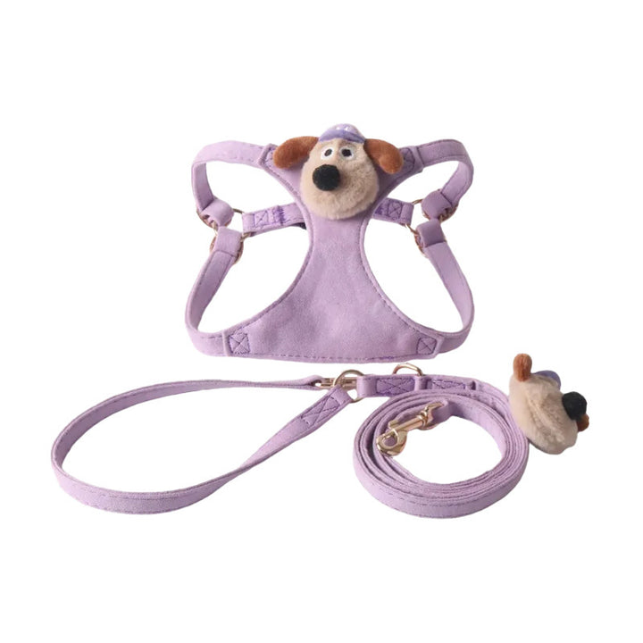 Candy Color Velvet Doll Pet Dog No Choking Harness Leash Set