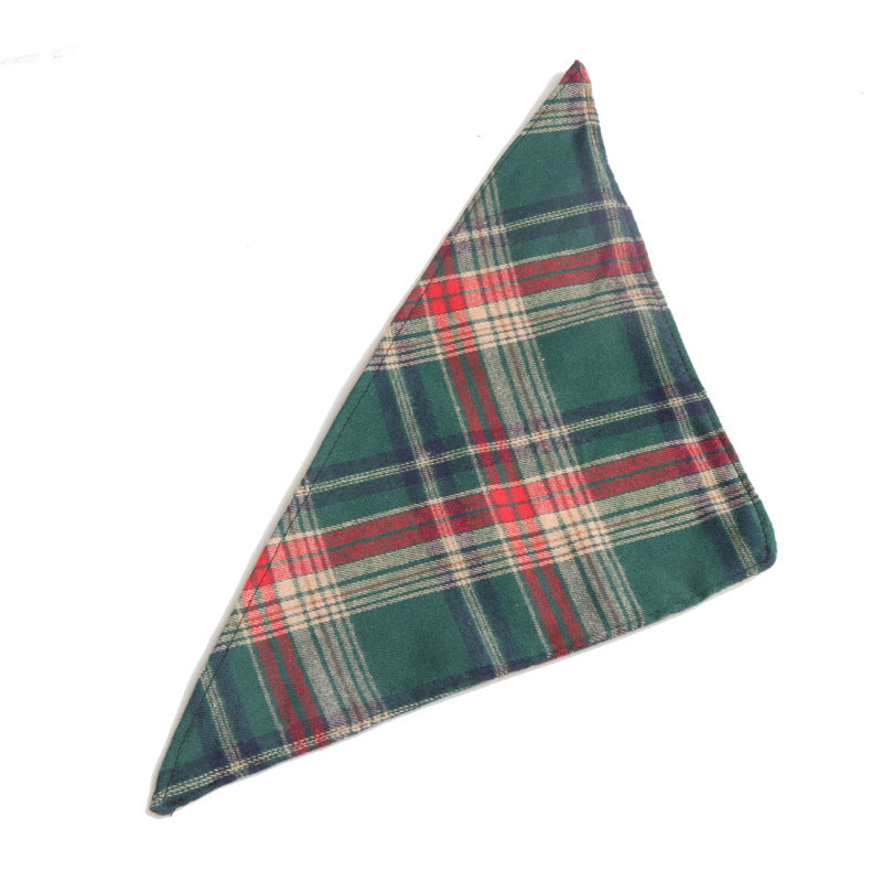 Christmas Plaid Double Side Triangle Towel Saliva Cotton Pet Bib