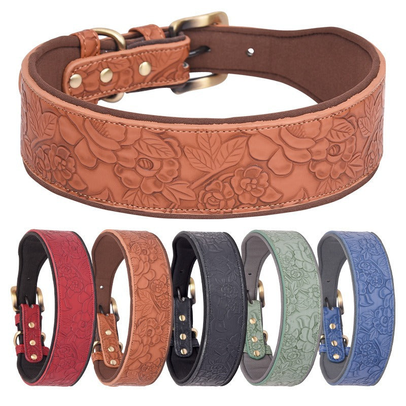 Embossed PU Leather Soft Sponge Lining Adjustable Pet Dog Collar