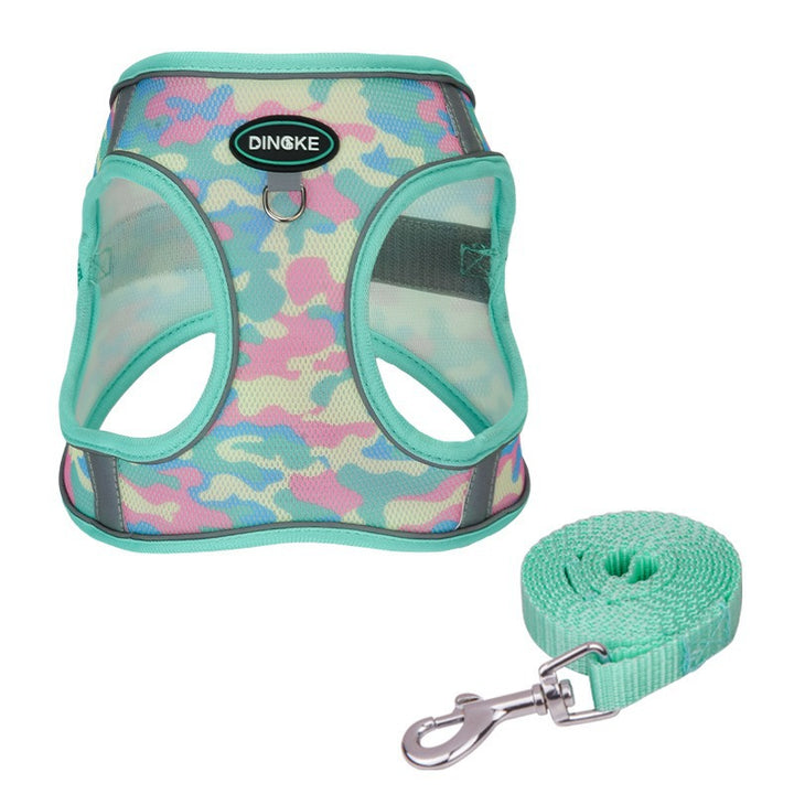 Camouflage Print Wearable Reflective Pet Dog Harness Leash Set