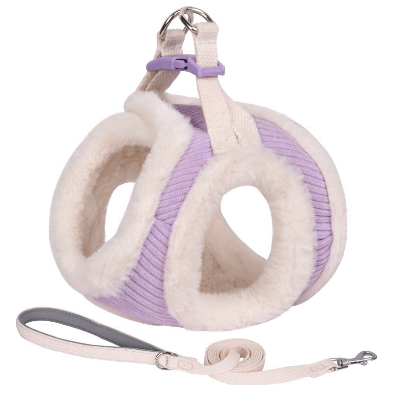 Imitation Rabbit Fur Corduroy Warm Pet Dog Harness Leash Set
