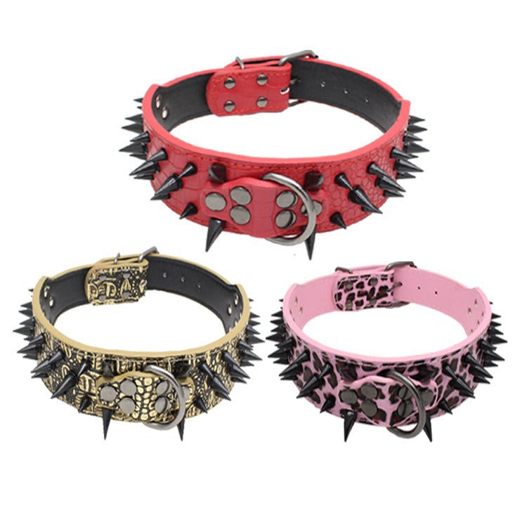 Spike Rivets Large Dog Adjustable Thick PU Leather Pet Collar