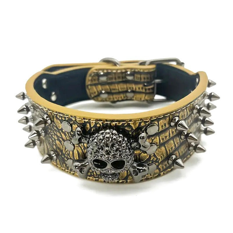Rivets Skull Large Dog Adjustable Thick PU Leather Pet Collar