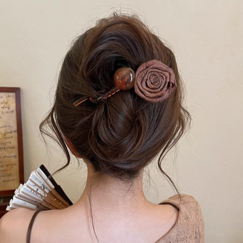 Fabric Dried Rose Bead Hair Clip Twist Clip Hair Accessories Wholesale