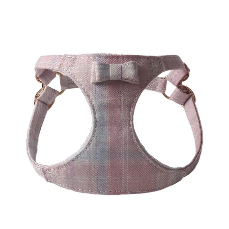 Breathable Mesh Plaid Fabric Pet Dog No Choking Harness Leash Set