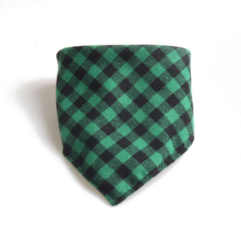 Christmas Plaid Double Side Triangle Towel Saliva Cotton Pet Bib