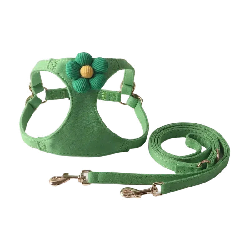 Candy Color Velvet Flower Pet Dog No Choking Harness Leash Set