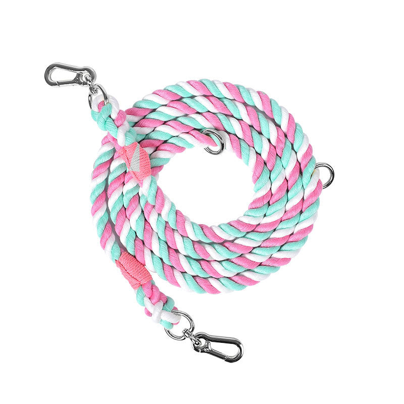 Woven Cotton Rope Multi-functional Pet Double Leash Waist Runing Leash