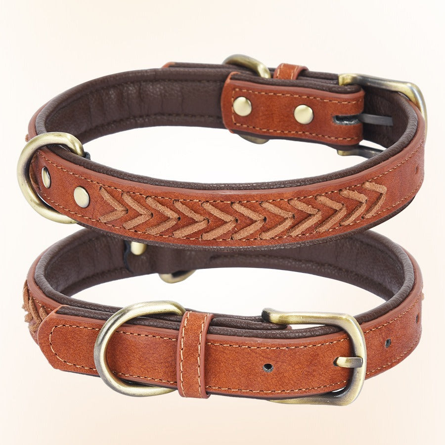 Double Layer Woven PU Leather Adjustable Belt Pet Dog Collar