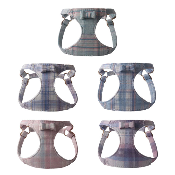 Breathable Mesh Plaid Fabric Pet Dog No Choking Harness Leash Set