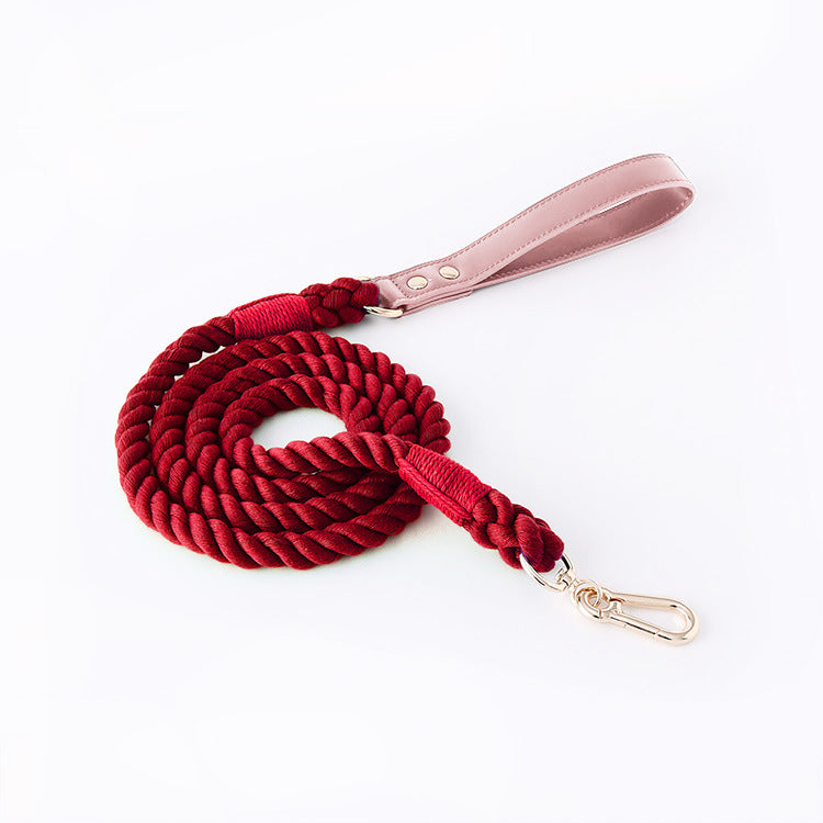Hand Woven Colored Cotton Rope Large Dog Collar Anti-Pull Leash Set