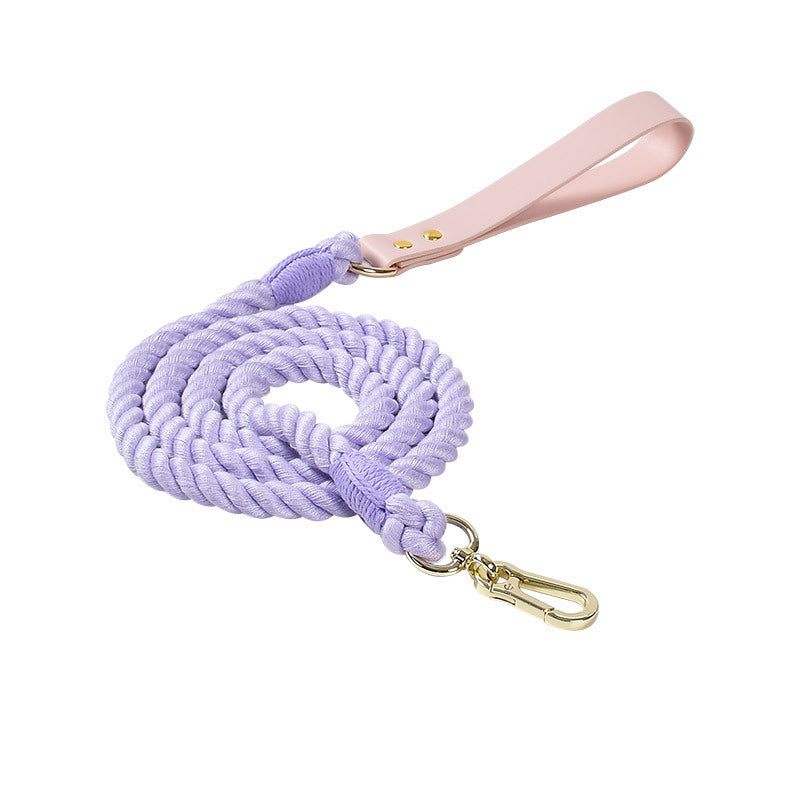 Hand Woven Colored Cotton Rope Large Dog Collar Anti-Pull Leash Set