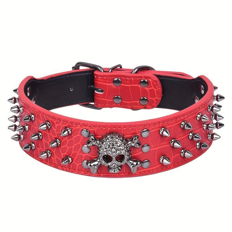 Rivets Skull Large Dog Adjustable Thick PU Leather Pet Collar