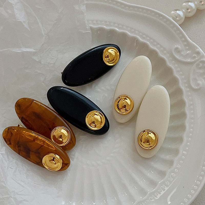 Gold Button Oval Acrylic Duckbill Clip Hair Clip Hair Accessories Wholesale