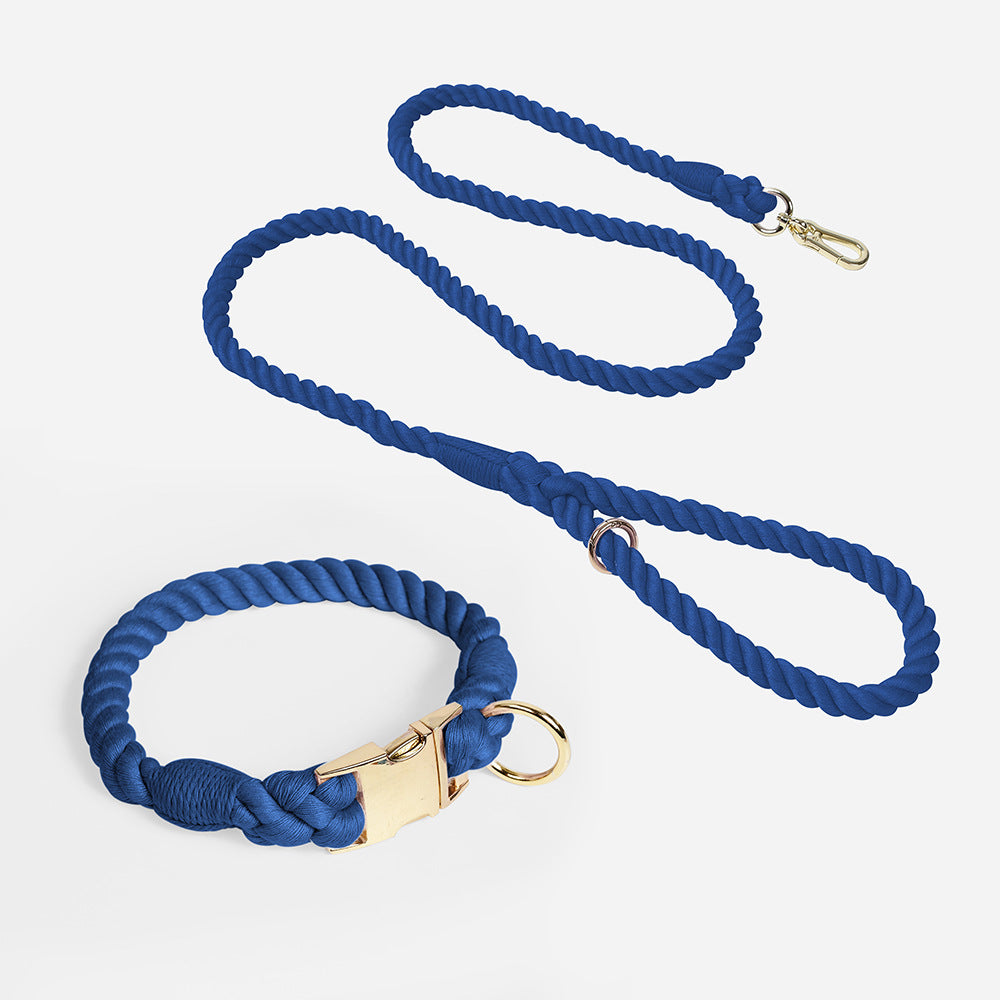 Hand-woven Cotton Nautical Knot Collar Dog Anti-Pull Leash Set
