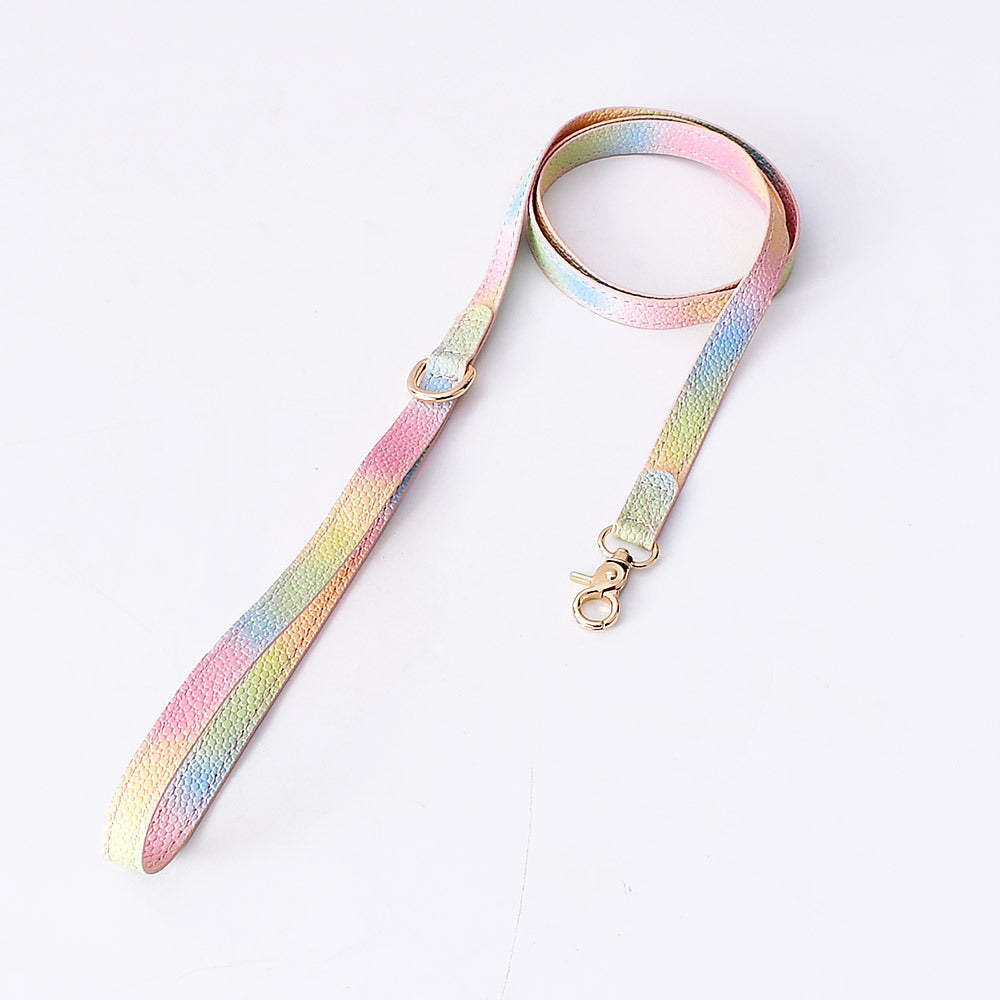Gradient Waterproof Soft Leather No Choking Pet Harness Leash Collar