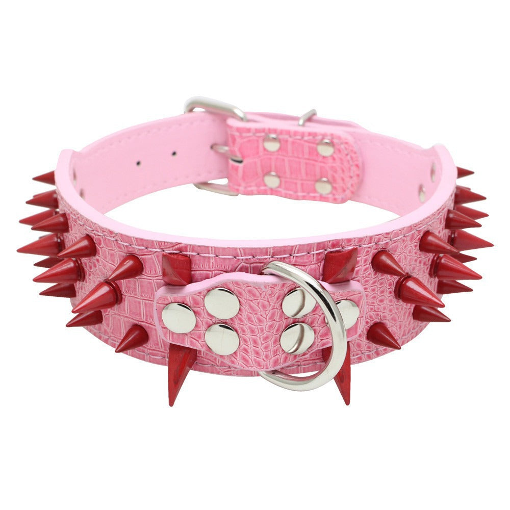 Spike Rivets Large Dog Adjustable Thick PU Leather Pet Collar