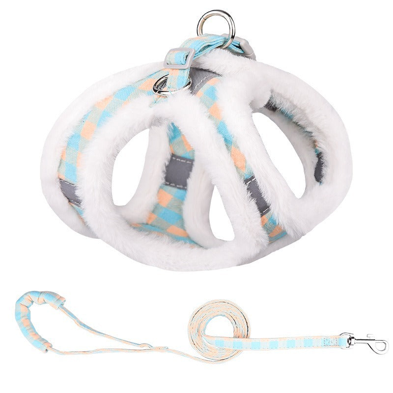 Warm Comfortable Velvet Adjustable Pet Dog Harness Leash Set