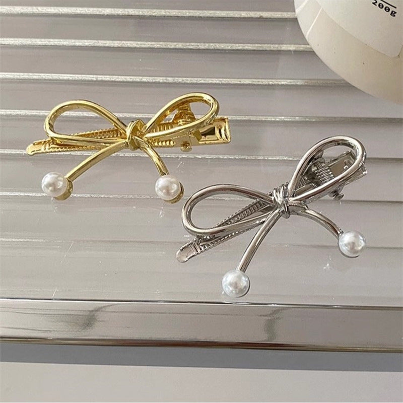 Alloy Bow Inlaid Pearl Bangs Duckbill Hair Clip Hair Accessories Wholesale