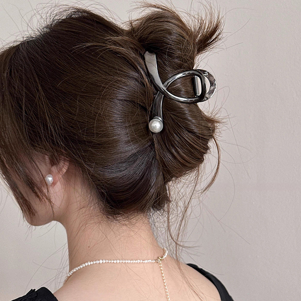 Cross Glossy Alloy Pearl Grab Clip New Hair Claw Hair Accessories Wholesale