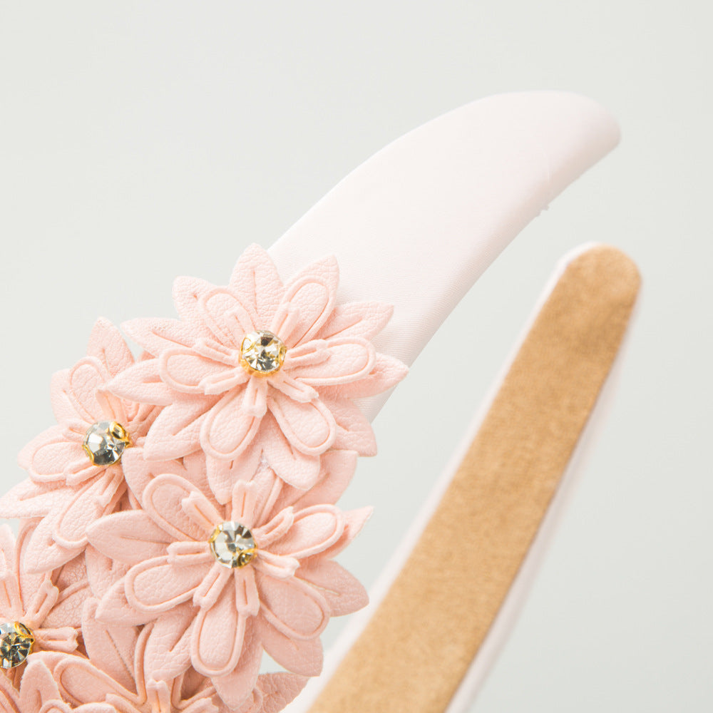 Leather Flower Sponge Headband Solid Color Hair Accessories Wholesale