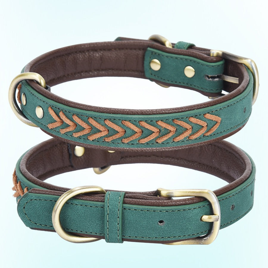 Double Layer Woven PU Leather Adjustable Belt Pet Dog Collar