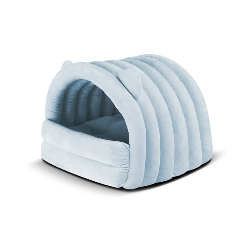 Arched Cute Cartoon Warm Soft Comfortable Flannel Pet Cat Bed Cage