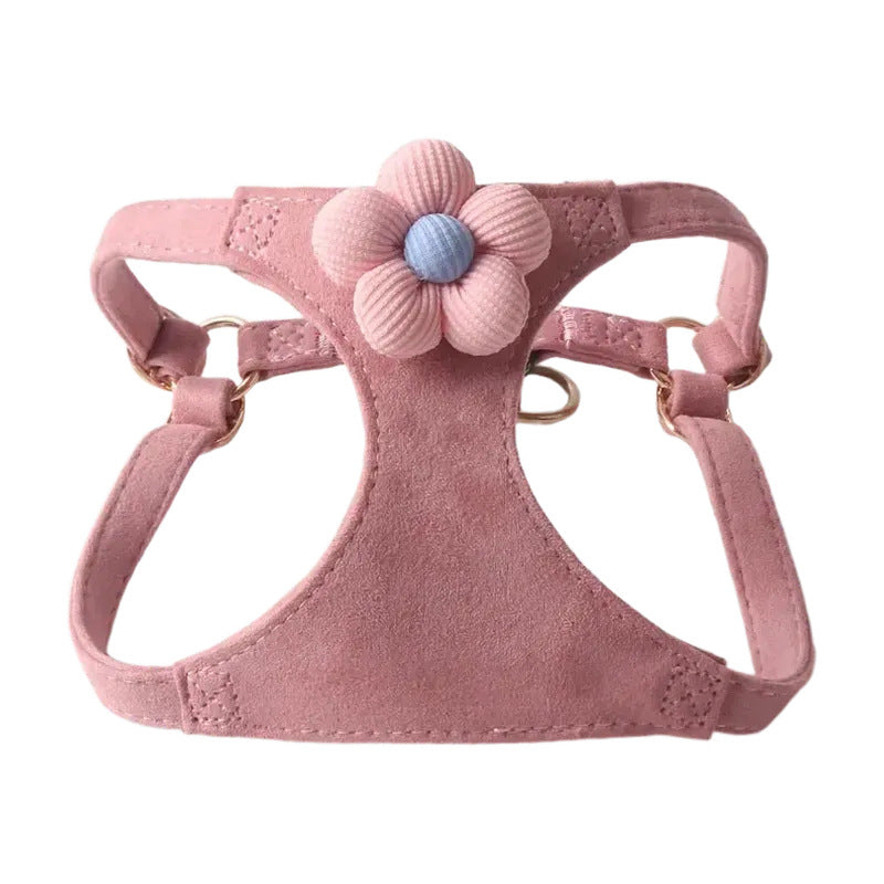 Candy Color Velvet Flower Pet Dog No Choking Harness Leash Set
