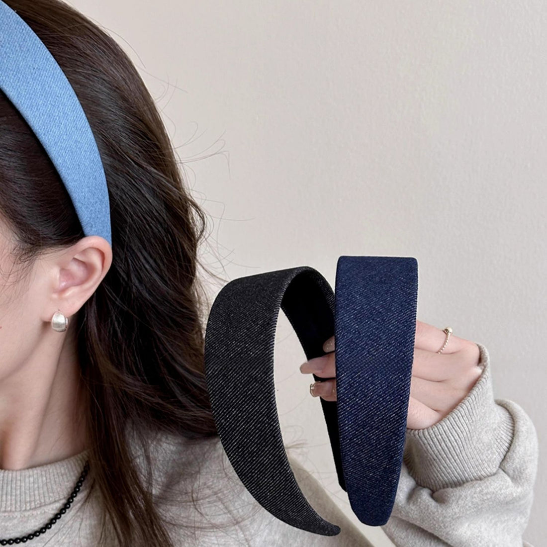 Simple Blue Denim Pressure Hair Wide Headband Hair Accessories Wholesale