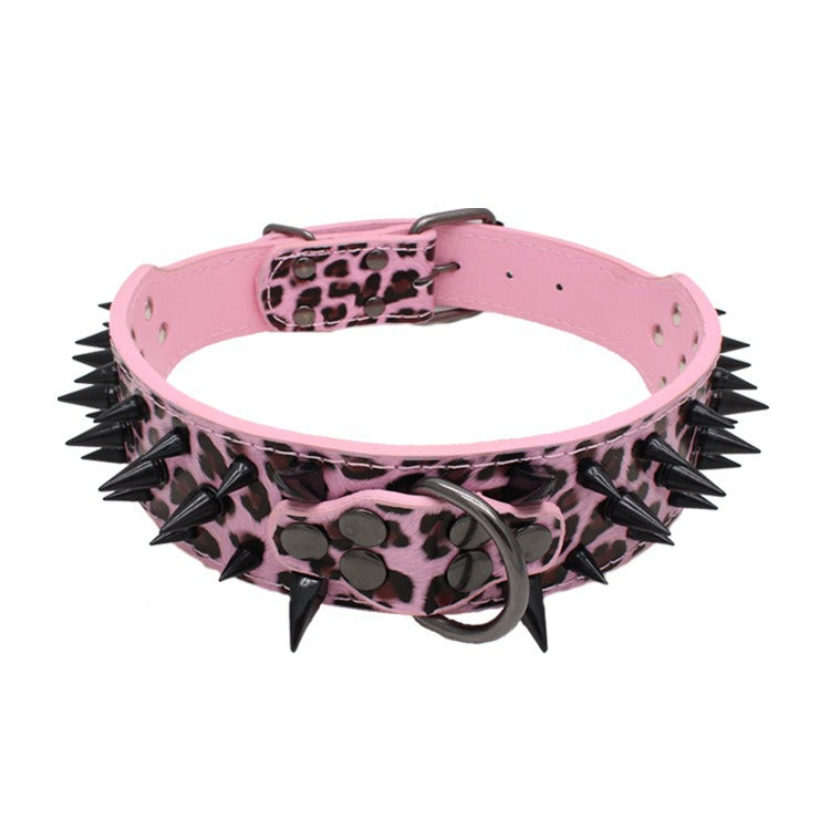 Spike Rivets Large Dog Adjustable Thick PU Leather Pet Collar