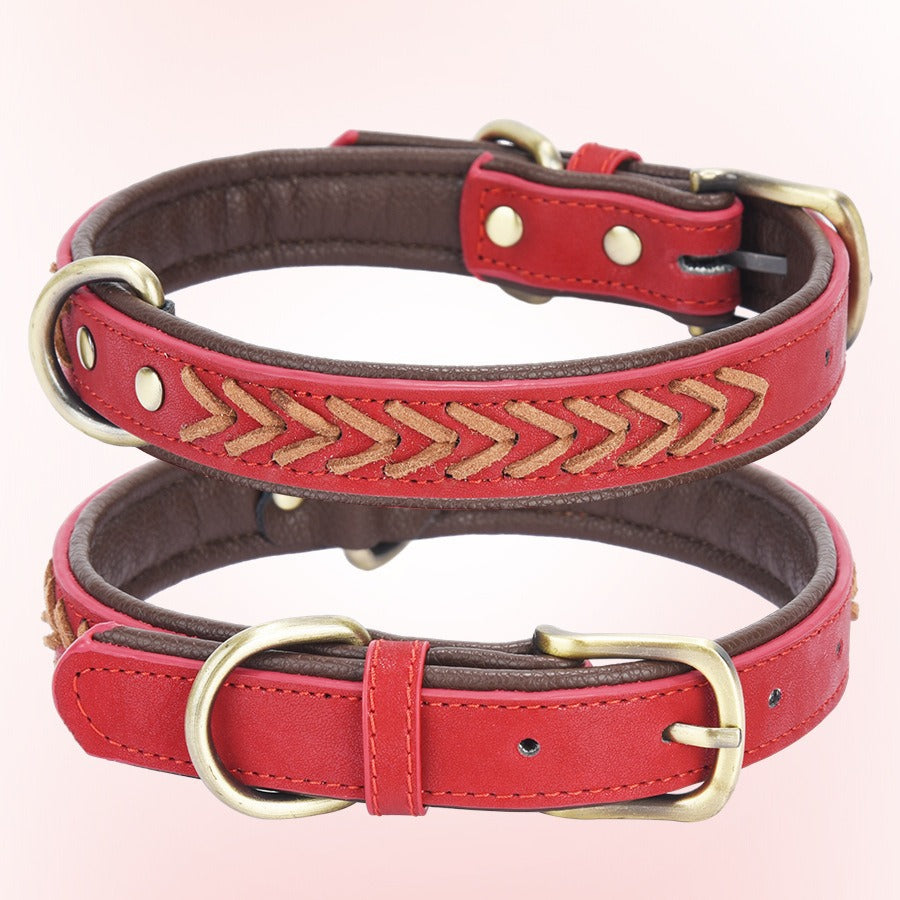 Double Layer Woven PU Leather Adjustable Belt Pet Dog Collar