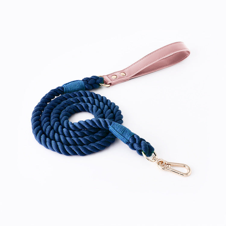 Hand Woven Colored Cotton Rope Large Dog Collar Anti-Pull Leash Set