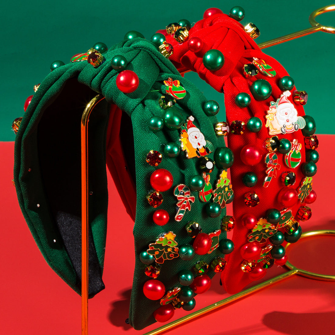 Santa Claus Red Green Beads Christmas Headband Hair Accessories Wholesale