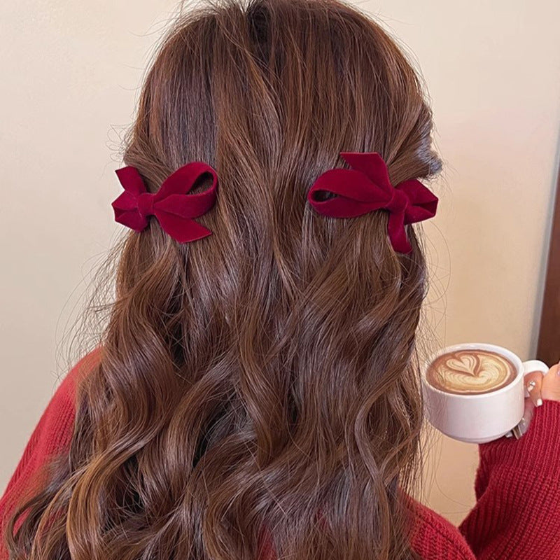 Christmas Red Velvet Bow Bangs Duckbill Hair Clip Hair Accessories Wholesale