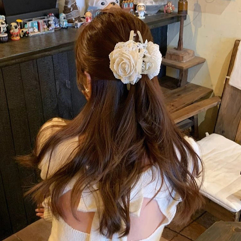 Lace Pearl Flower Hair Claw Clip Hair Scrunchies Hair Accessories Wholesale