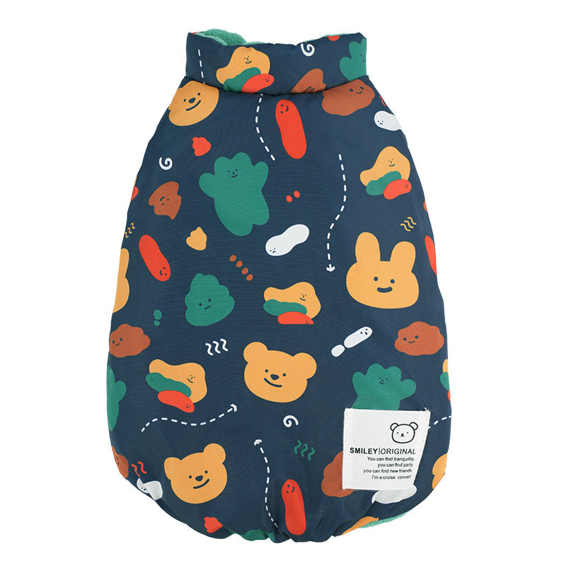 Warm Flannel Bear Printed Windproof Pet Small Dog Clothes Apparel