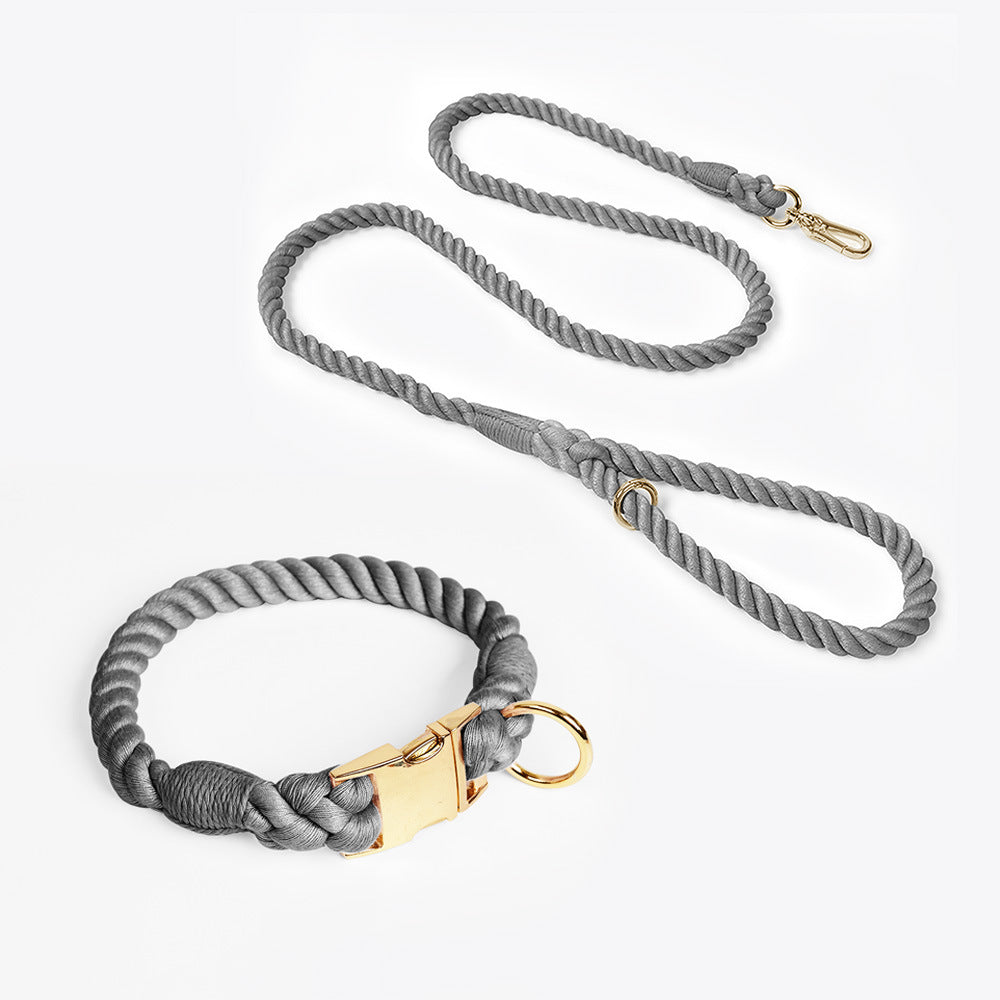 Hand-woven Cotton Nautical Knot Collar Dog Anti-Pull Leash Set
