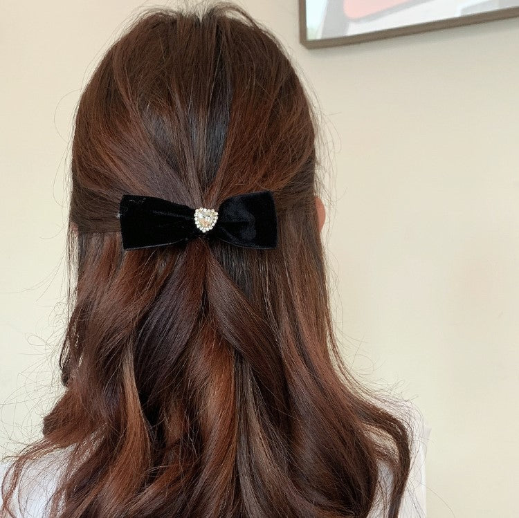Heart Crystal Flannel Bow Duckbill Hair Clip Hair Accessories Wholesale